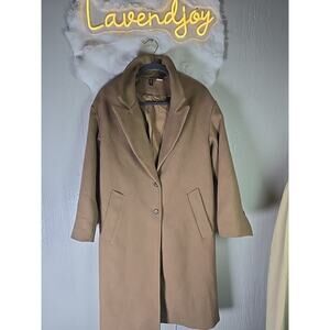 H&M Trench Coat Wool Blend Womens XS Jacket Camel Office Formal Holiday Party